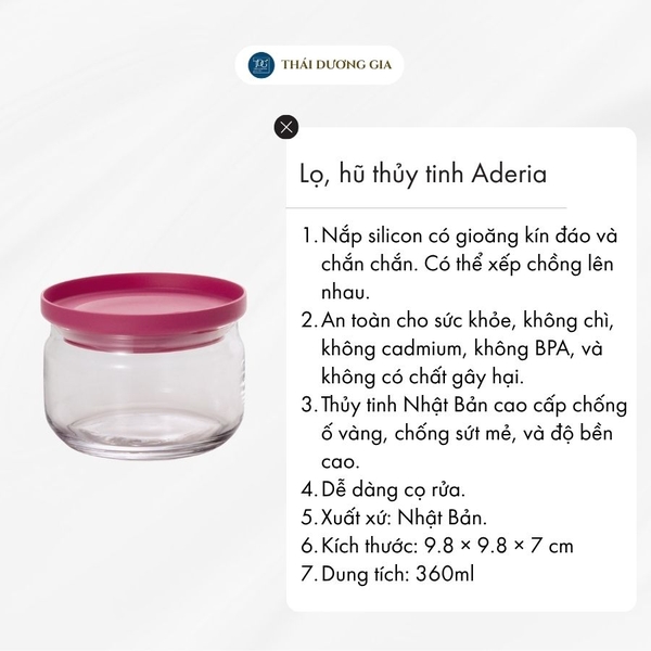 Lọ, hũ thủy tinh thủy tinh nắp silicon 360ml Nhật Bản Aderia M-6241