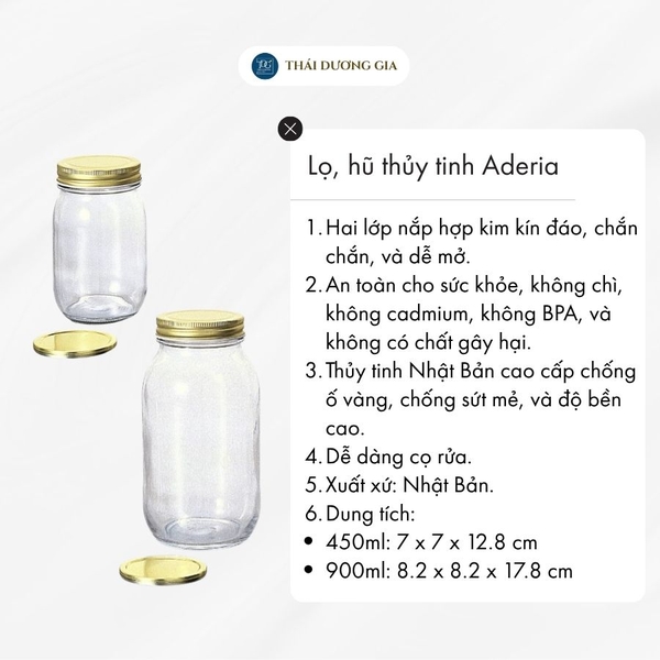 Lọ, hũ thủy tinh hai lớp nắp hợp kim 450ml, 900ml Nhật Bản Aderia M-6657