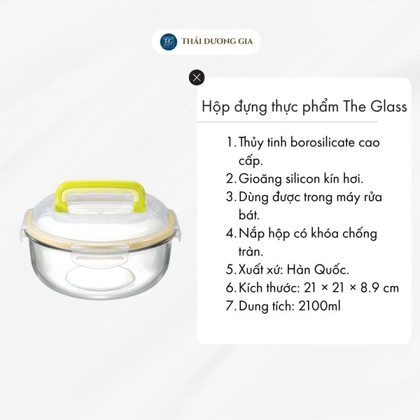 Hộp đựng tròn có quai xách 2100ml Hàn Quốc The Glass-P746