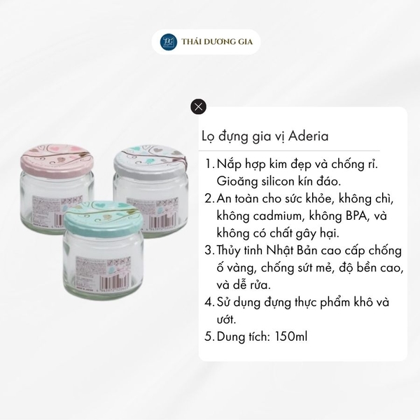 Lọ đựng gia vị, đồ khô thủy tinh nắp hợp kim chống gỉ 150ml Nhật Bản Aderia