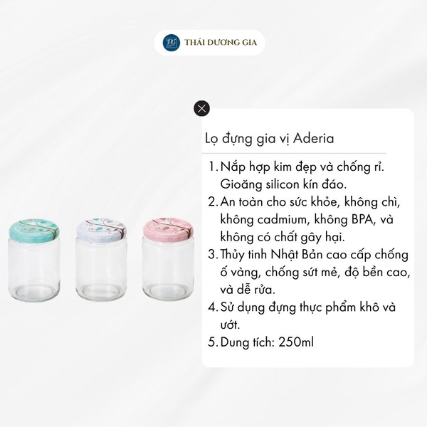 Lọ đựng gia vị, đồ khô thủy tinh nắp hợp kim chống gỉ 250ml Nhật Bản Aderia