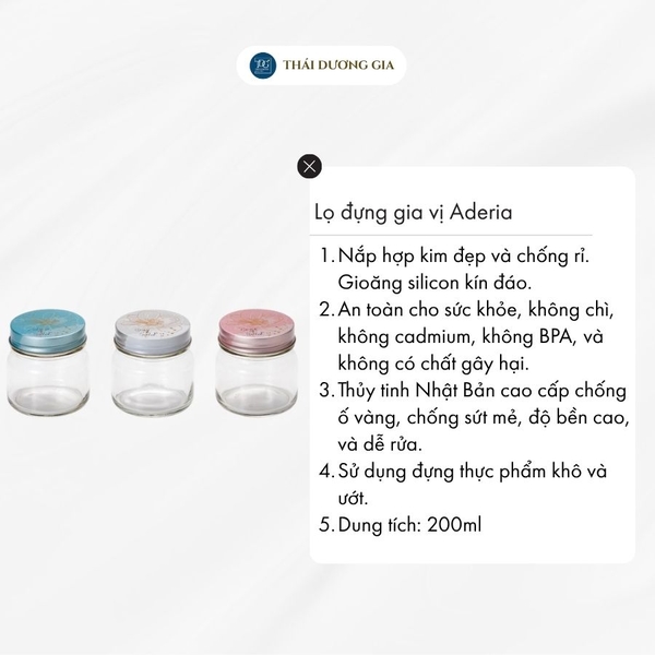 Lọ đựng gia vị, đồ khô thủy tinh nắp hợp kim chống gỉ 200ml Nhật Bản Aderia