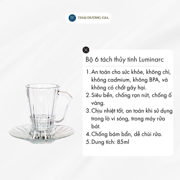 Bộ 6 tách thủy tinh 85ml Luminarc-Elysees