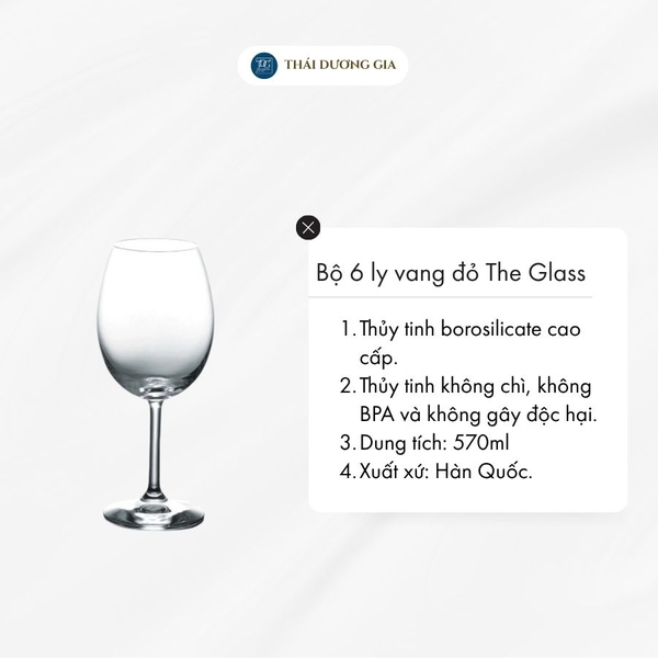 Bộ 6 ly vang đỏ bằng thủy tinh 570ml Hàn Quốc The Glass-S223