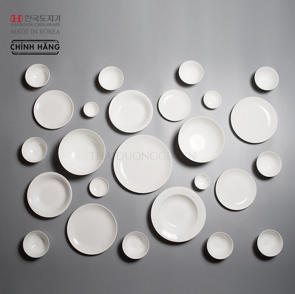 Set mâm 10 người 25 chi tiết bát đĩa sứ trắng cao cấp Hàn Quốc Hankook