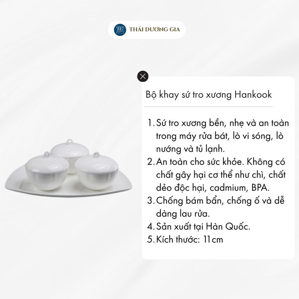 Bộ khay tam giác và 3 bát tròn có nắp đựng mứt, ô mai Tết trắng sứ tro xương Hàn Quốc