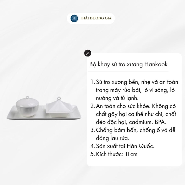 Bộ khay chữ nhật và 1 bát tròn, 1 bát vuông có nắp đựng mứt, ô mai Tết trắng sứ tro xương Hàn Quốc