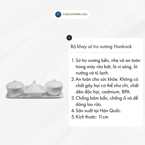 Bộ khay chữ nhật và 2 bát tròn, 1 bát vuông có nắp đựng mứt, ô mai Tết trắng sứ tro xương Hàn Quốc