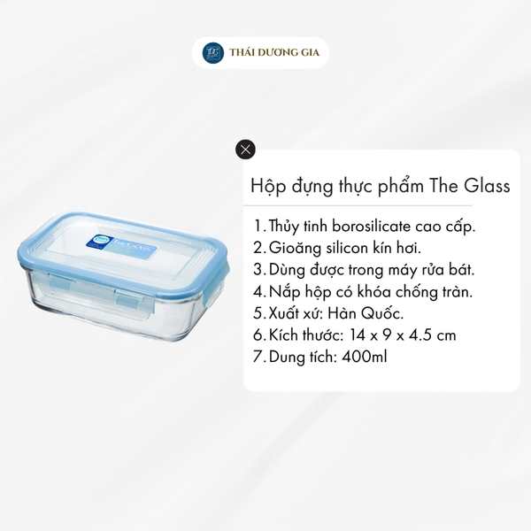 Hộp đựng thực phẩm chữ nhật The Glass thủy tinh cao cấp Hàn Quốc P752 400ml - Thái Dương Gia