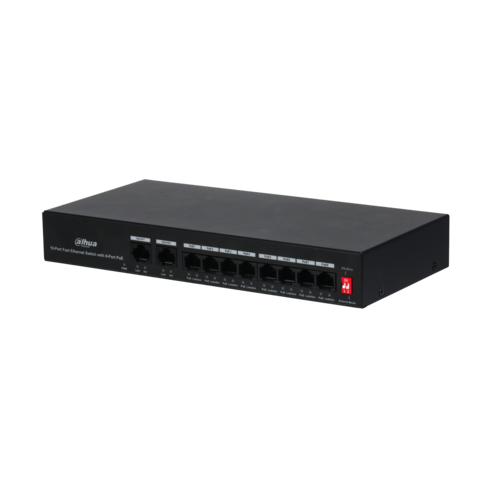 Switch PoE DAHUA DH-PFS3010-8ET-65 (8 PoE, 2 uplink, 65W)