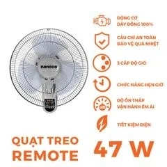 Quạt treo tường Nanoco NWF1612RC-G (màu xám, 47W, có remote)