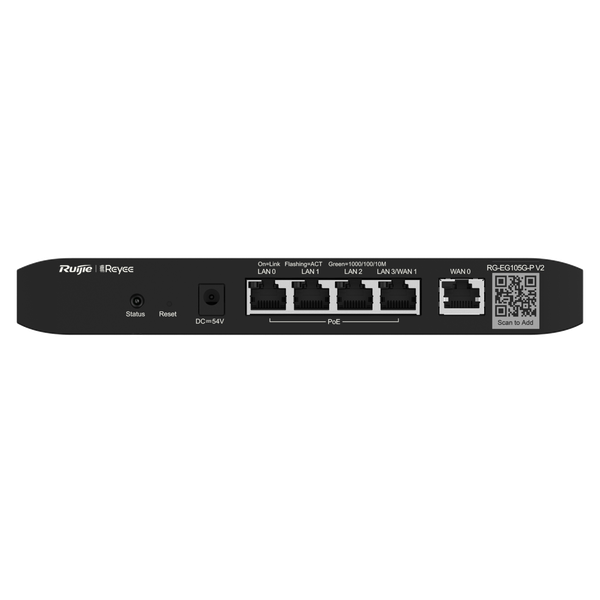 Modem Router Ruijie cân bằng tải RG-EG105G-P-V3 (600Mbps, 4 PoE, 100 user)