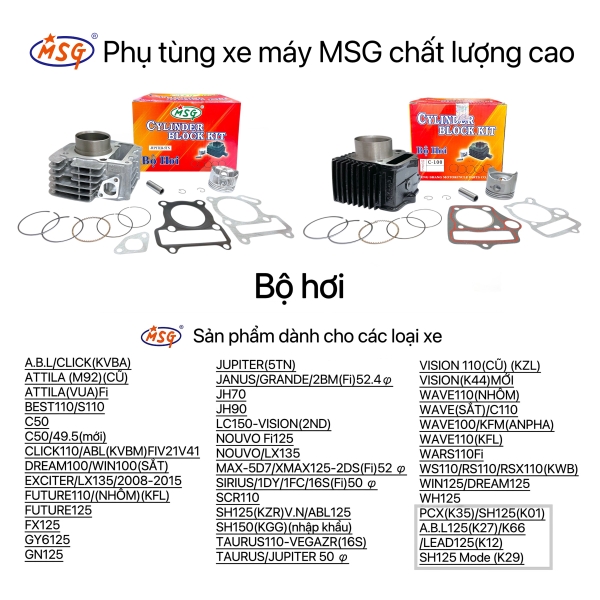 BỘ HƠI  (Sản phẩm thêm loại xe mới)