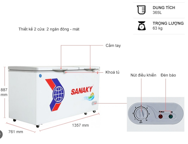 Tủ đông Sanaky 2 ngăn 569 lít VH5699W1 CHính Hãng Mới 100% Giá Rẻ Nhất