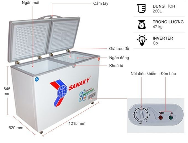 Tủ đông Sanaky inverter 2 ngăn 360 lít VH-3699W3 Mới 100% Giá Rẻ Nhất