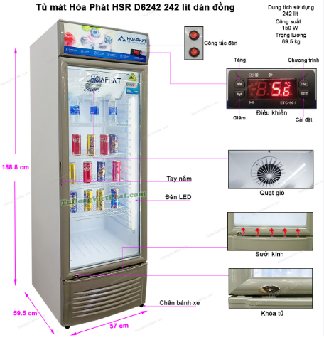 Tủ mát Hòa Phát 1 cánh 242 lít HSR D6242 Chính Hãng Mới 100% Giá Rẻ Nhất