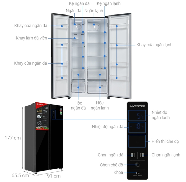 Tủ lạnh Sharp Inverter 532 lít SJ-SBX530VG-BK Kho Điện Máy Rẻ Nhất  Mới 100% Chính hãng
