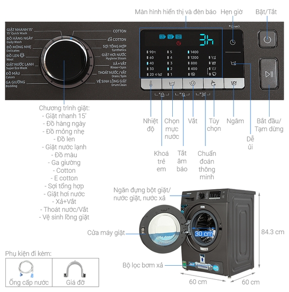 Máy giặt Samsung Inverter 9.5kg WW95TA046AX/SV Chính Hãng