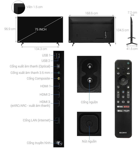 Google Tivi Sony 4K 75 inch KD-75X77LVN3 Mẫu 2026 Mới 100% Kho Rẻ Nhất