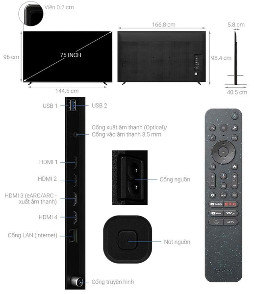 Google Tivi QLED Mini LED Sony AI 4K 75 inch K-75XR70VN3 Mẫu 2026 Mới 100% Kho Rẻ Nhất HN