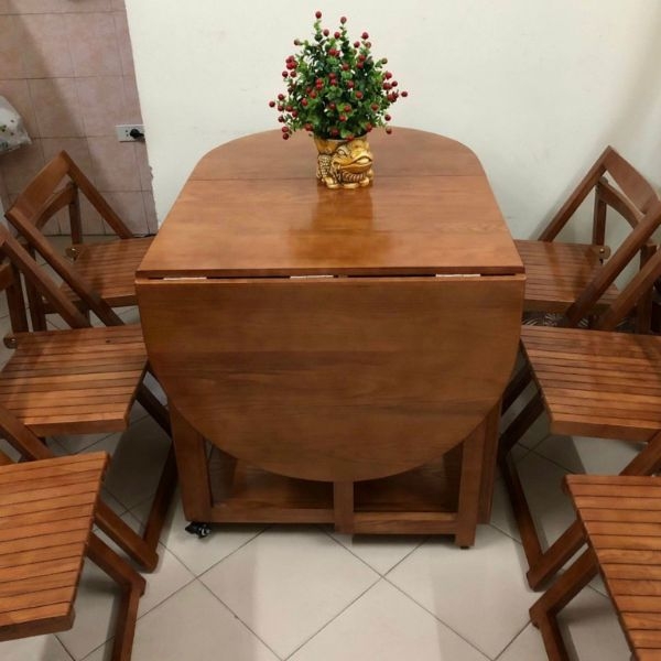 Bộ Bàn Ăn Gấp Gọn Thông Minh Gỗ Sồi 6 Ghế