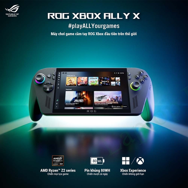 [Like new] Máy chơi game ASUS ROG Xbox Ally X RC73XA-NH011W (AMD Ryzen AI Z2 Extreme Processor | 24GB | 1TB | AMD Radeon Graphics | 7 inch FHD | Windows 11 Home | Đen)