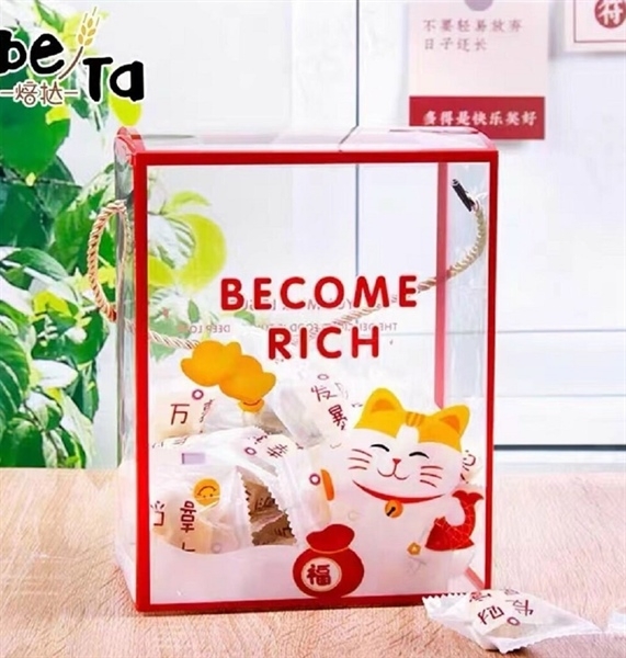 Hộp mica vuông dây xách 15x10x19cm hình mèo Become Rich