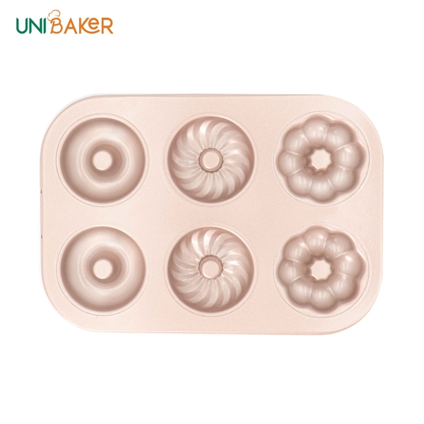 Khuôn nướng 6 bánh donut hoa văn Unibaker MB832