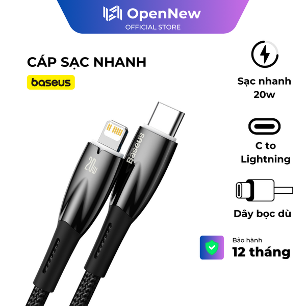 Cáp sạc nhanh Iphone C to Lightning Baseus Glimmer 20W dài 1M