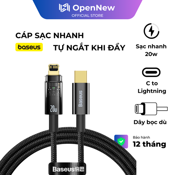 Cáp Sạc nhanh 20W Baseus Type C to Lightning tự ngắt thông minh khi đầy pin, bọc dù