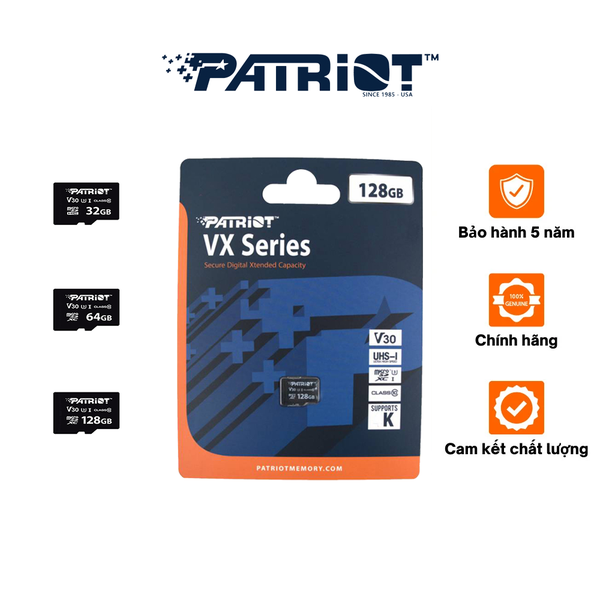 Thẻ nhớ MicroSD Patriot VX Series V30 chuẩn U3 ghi hình 4K