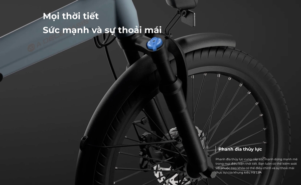 Phuộc trước có thể khóa, giúp hấp thụ sốc và tăng cường sự thoải mái khi di chuyển