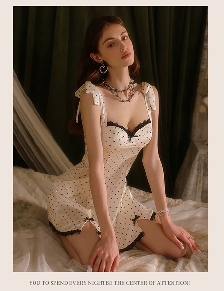 [HOT HIT] Đầm váy ngủ nữ satin cao cấp Uzui Dress S2490 chấm bi retro nữ tính hot nhất mùa hè có mút quyến rũ nữ tính Bralettehousevn