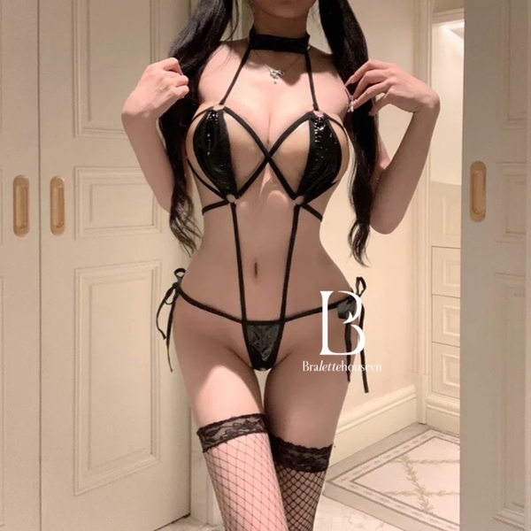 Bộ đồ liền thân dây Skin-tight Bodysuit S2527 da PU táo bạo gợi cảm nóng bỏng Bralettehousevn