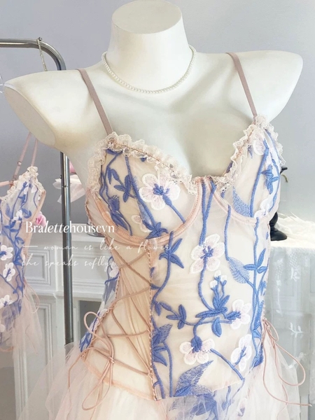 Bộ đồ liền thân phối voan xoè Balerina Bodysuit S2552 phối hoa ren nữ tính dịu dàng gợi cảm Bralettehousevn