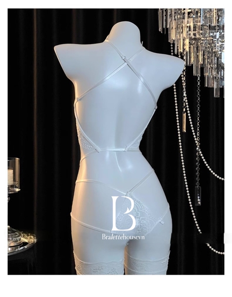 Bộ đồ liền thân ren Bomby Bodysuit S2608 kèm khoen lấp lánh phối dây gợi cảm táo bạo Bralettehousevn