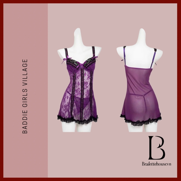 Đầm váy ngủ nữ Mystic Set ( Kèm vớ) S2482 ren phối nơ cao cấp ballet tiểu thư nữ tính dáng xoè Bralettehousevn