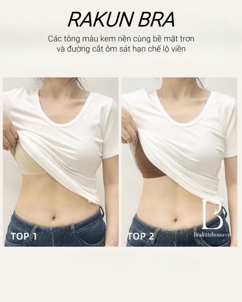 Áo lót không gọng Rakun Bra S2710 bề mặt trơn thoải mái cúp V phối lưới cao cấp Bralettehousevn