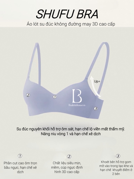 Áo lót nâng ngực Shufu Bra S2711 su đúc nguyên khối không đường viền push up cao cấp loại 1 Bralettehousevn