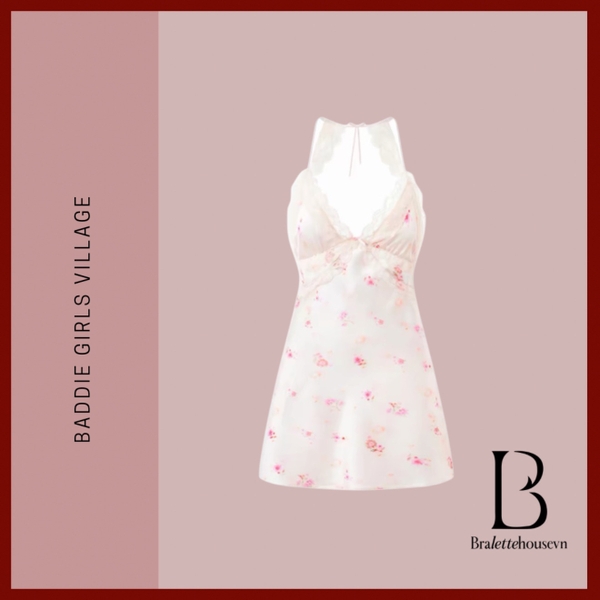 Đầm váy ngủ satin cao cấp Blomma Dress S2630 in hoa mềm mại phối ren sang trọng nữ tính Bralettehousevn