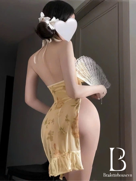 Bộ đồ ngủ cosplay Haji Set phong cách sườn xám Trung Hoa xuyên thấu nhẹ nhàng Bralettehousevn