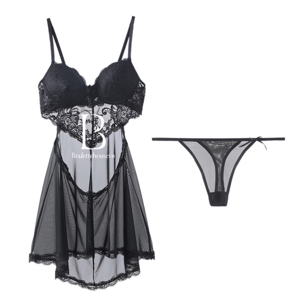 [KÈM QUẦN] S1801 Hinny Dress Đầm váy ngủ nữ có gọng kèm mút ren mềm Braletteshousevn