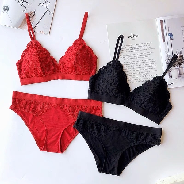 SET ĐỒ LÓT NỮ Sugar Set S370 KHÔNG GỌNG CÓ THỂ THAY MÚT KÈM QUẦN TAM GIÁC PHỐI REN MỀM MẠI Bralettehousevn