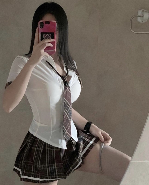 S1789 Check My Name Set đồ cosplay hóa trang nữ học sinh kèm váy và cà vạt Braletteshousevn