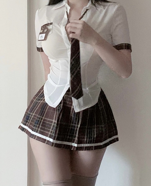 S1789 Check My Name Set đồ cosplay hóa trang nữ học sinh kèm váy và cà vạt Braletteshousevn