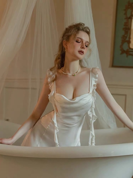 Đầm váy ngủ nữ lụa cao cấp Seaweed Dress S1895 bèo nhún trendy nữ tính tiểu thư Bralettehousevn