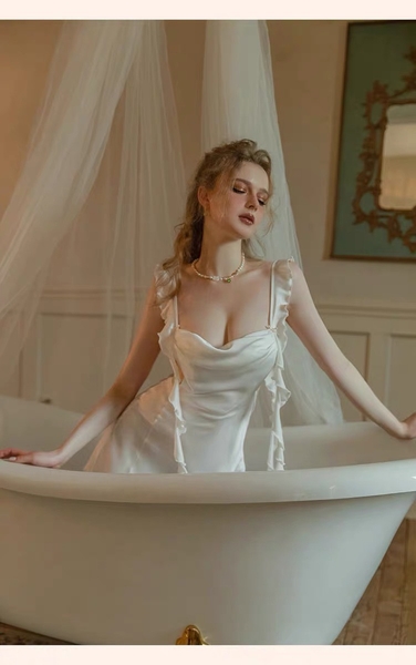 Đầm váy ngủ nữ lụa cao cấp Seaweed Dress S1895 bèo nhún trendy nữ tính tiểu thư Bralettehousevn