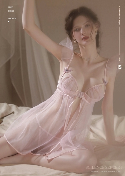 [KÈM QUẦN] Đầm ngủ nữ voan S1885 Isabelle Dress xuyên thấu gợi cảm xẻ tà cánh tiên cao cấp gợi cảm sexy Bralettehousevn