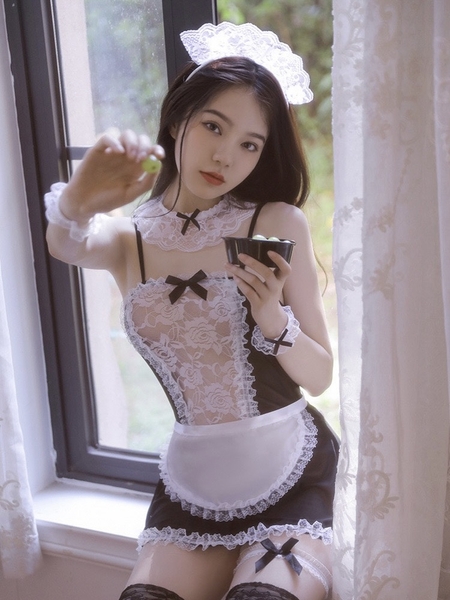 [TẶNG PHỤ KIỆN] Set cosplay nữ người hầu gái dạng váy ngắn xuyên thấu quyến rũ See thru maid S646 Braletteshousevn