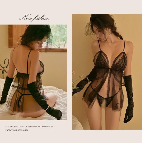 [KÈM QUẦN] Đầm ngủ voan xuyên thấu Enchant Dress S2449 bèo tầng tiểu thư xuyên thấu gợi cảm viền ren Bralettehousevn